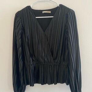 Alice + Olivia Black Pleated Wrap Blouse